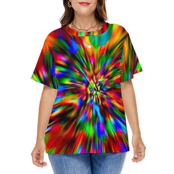 Camiseta feminina camiseta de camisetas arco-íris camisetas tie-dye impressão fofa de manga curta de manga curta camiseta camiset