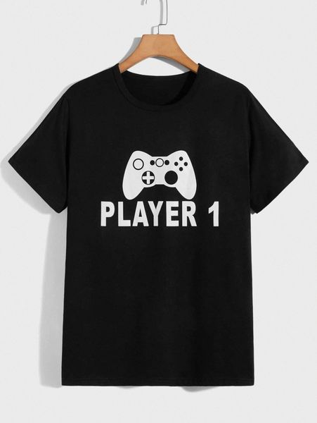 

men gamepad & letter graphic tee c6mx#, White;black