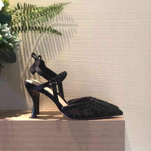 

dress shoes beaded ankle-strap shoes embroidery high-heeled slingbacks pumps spool heels women's luxury designers shoe evening, Black