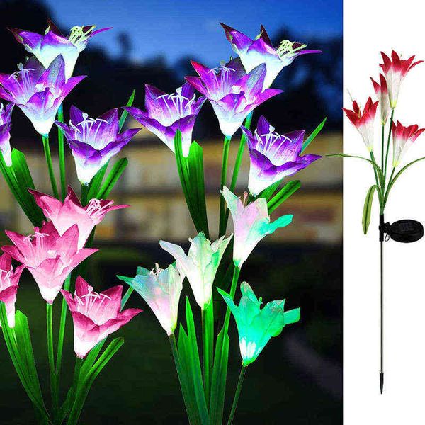 Наружный светодиодный солнечный свет RGB Цвет Lily Garden Flower Водонепроницаемый декоративная лампа Amh Солнечная энергия двор Gazon Wedding J220531