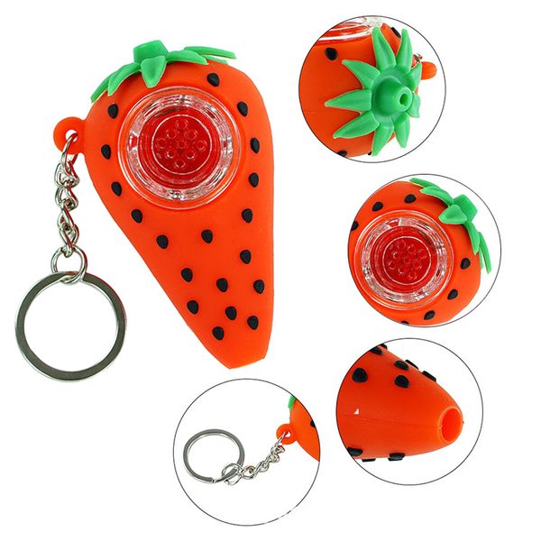 Pipa a mano a forma di fragola, vetro siliconico, piccolo bruciatore a olio, accessori per fumatori, accessori per pipe ad acqua, cucchiai colorati