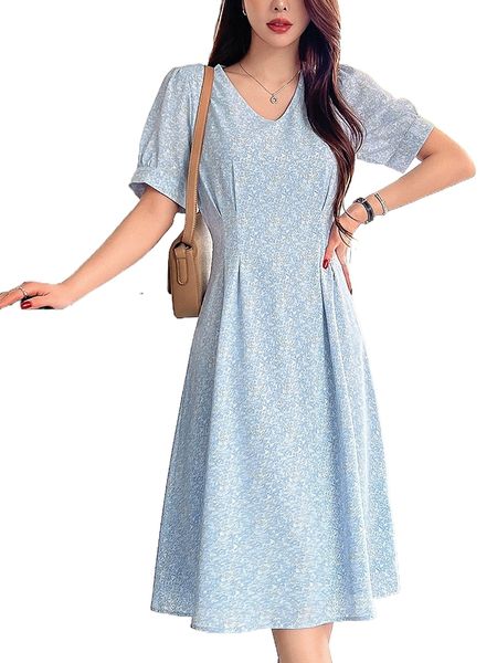 

dazy ditsy floral puff sleeve dress e1ky#, Black;gray