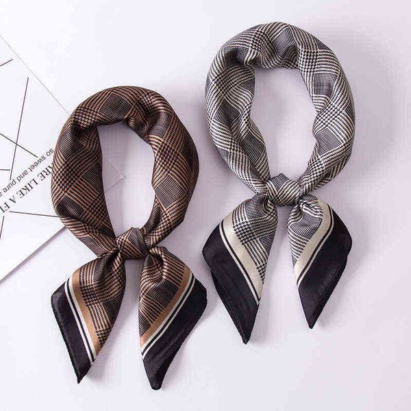 

thousand bird lattice small square scarf korean simple temperament spring professional silk bag bandage, Blue;gray