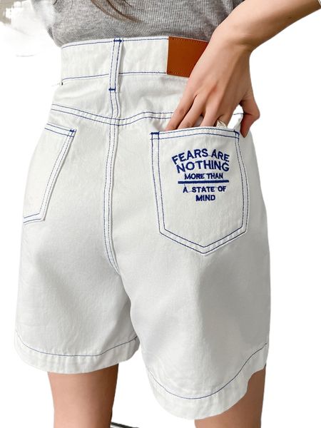 

dazy slogan embroidery stitching patched detail denim shorts u6mt#, White;black