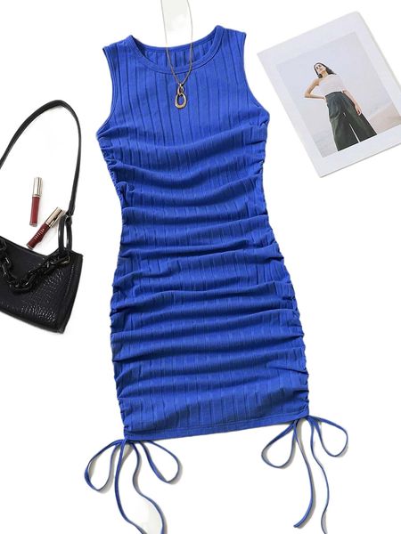 

ruched drawstring side bodycon dress n2li#, Black;gray