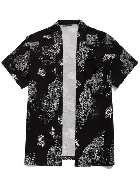 

men open front dragon print kimono h49t#, White;black