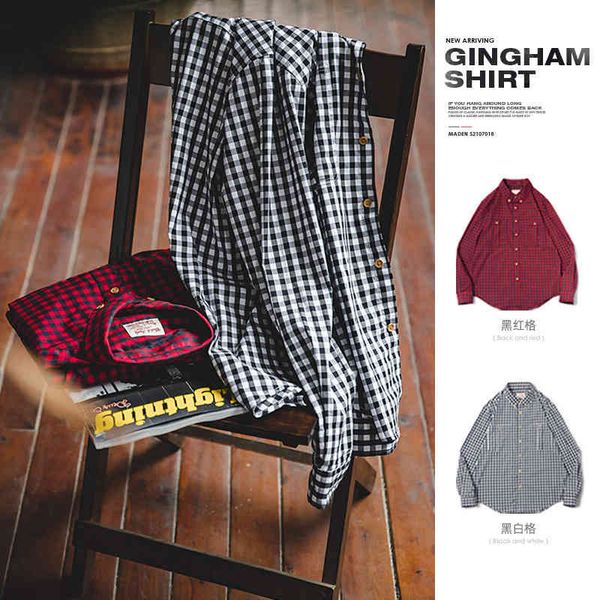 

men's tracksuits madden work clothes vicig black and white plaid long sleeved shirt autumn lapel casual coat men 1eng, Gray