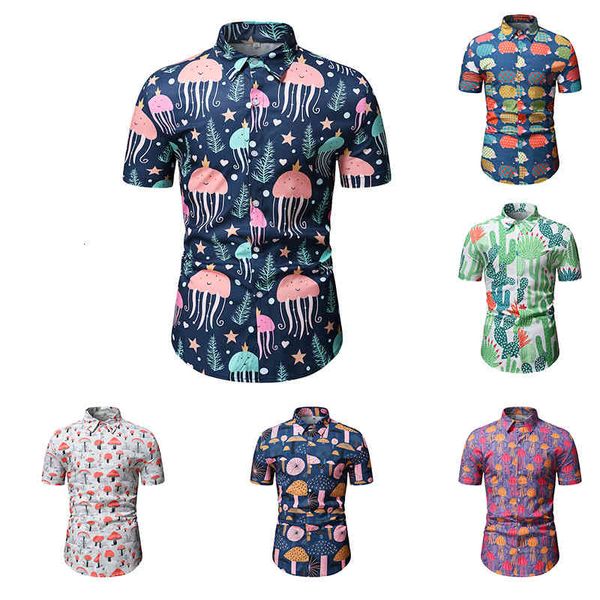 

men's casual shirts 2022 summer men's digital printed short sleeved shirt youth casual large loose shirt f4u0, White;black
