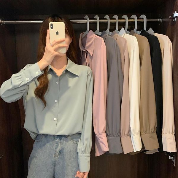 Blouses feminina camisas brancas de topo usam túnicos sólidos de manga longa feminina para mulheres moda 2022 Summer Whitewomen's