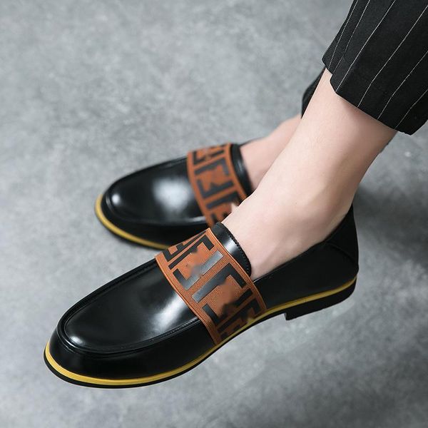 

Loafers Men Shoes Pu Leather Solid Color Slip on Round Head Flat Bottom Casual Business Chaussure Homeme DP241, Black