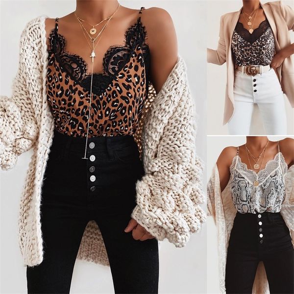 Frauen Sommer Spitze Leopard Snake Print Camis Top Damen Strappy Lose V-ausschnitt Weste Tank Top Weibliche Kleidung Clubwear 220607