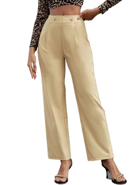 

button detail fold pleated pants a3bz#, Black;white