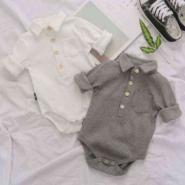 

spring autumn kids boys girl long sleeve pure color rompers infant baby boy girl newborn rompers clothes baby boy girl rompers g220510, Blue