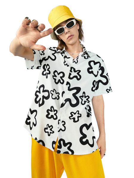 

men floral print shirt without tee 57gb#, White;black