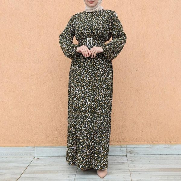 

ethnic clothing elegant print maxi floral dresses for women spring autumn 2022 muslim dubai o-neck full sleeve gowns feminine clothesethnic, Red