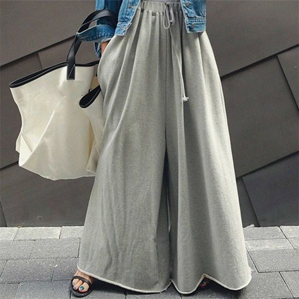 

lanmrem can ship tightness waist sweatpants women casual wide leg pants loose korean style new trousers with pockets yh963 201012, Black;white