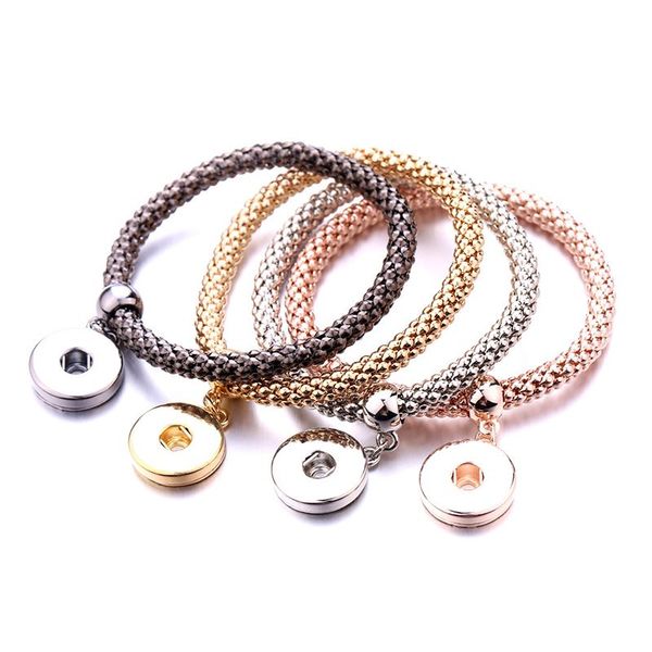 Verstellbarer Stretch-Metall-Maisketten-Charm-Armreif, passend für 18 mm Druckknöpfe, Schmuck-Armband für Frauen, Gold, Silber, Schwarz, Geschenk