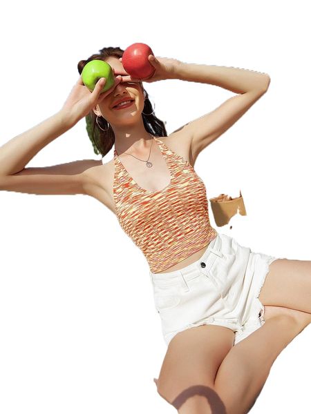 

halter neck space dye backless crop knit i0xc#, White;black