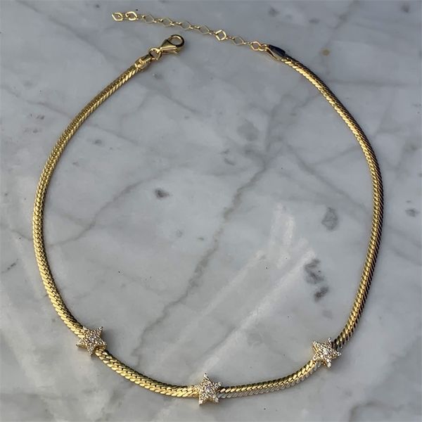 

4mm cuban link chain choker micro pave cz star charm fashion female european women necklace, Silver