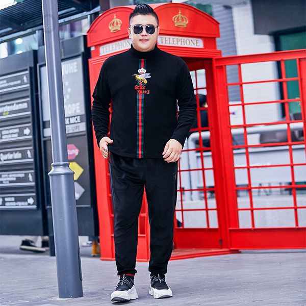 

men's casual shirts designer fat man plus fat size thick high collar t-shirt and two-piece pant set warm h leisure set gjez, White;black
