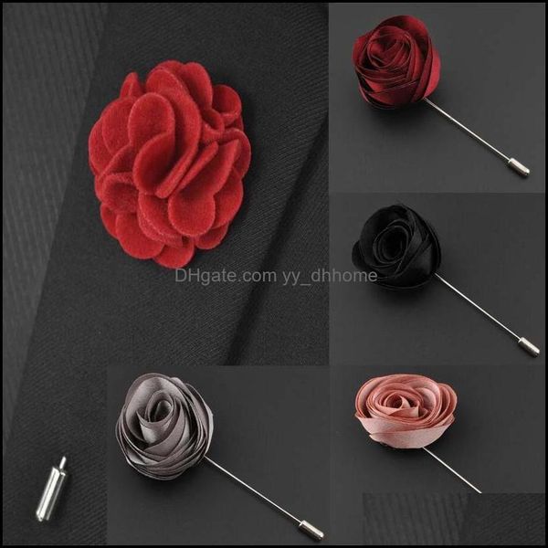 Spille Spille Gioielli Nastro Risvolto Fiore Rosa Fatto a mano Fiore all'occhiello Spilla Spilla Accessori da uomo Spille all'ingrosso 0402Wh Drop Delivery 2021 Gk