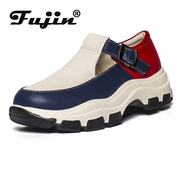 

fujin 5.5cm platform sandals wedge women shoes summer buckle large size beach slides slippers 220509, Black