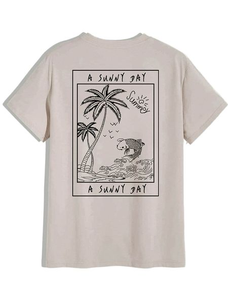 

men coconut tree & letter graphic tee 79lm#, White;black