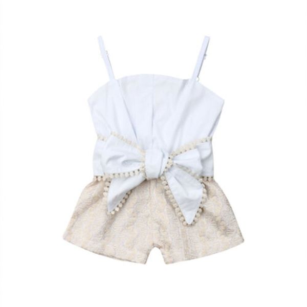 

citgeett summer 14years toddler kid baby girl lace sling openwork bow rompers outfit fashion clothes 220707, Blue