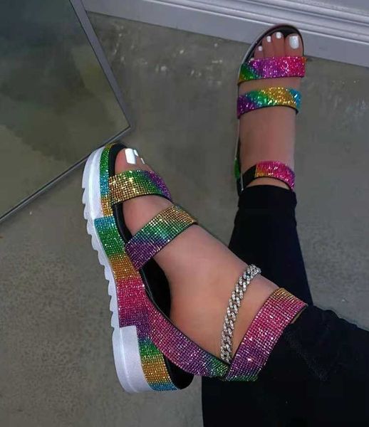 

women sandals 2022 summer rhinestone platform shoes open toe outdoor plus size 36-43 sandalia plataforma zapato mujer, Black