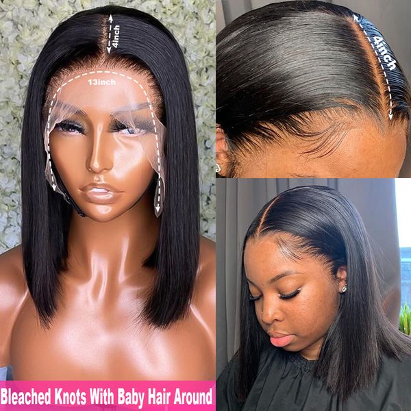 

lx brand 13x6x1 transparent frontal lace wig straight human hair bob wigs pre plucked baby hair wig virgin short bob wig human hair wigfacto, Black