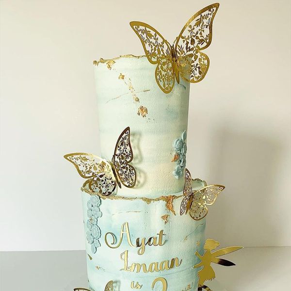 Altre forniture per feste festive 12 pezzi struttura in metallo oro artificiale farfalla cake topper decorazione simulazione farfalle matrimonio artigianato de