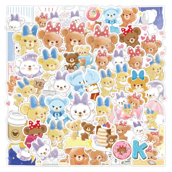 

52pcs mixed lovely bear cute stickers aesthetics kids skateboard lapfridge helmet phone case car decals pad notebook water bottle