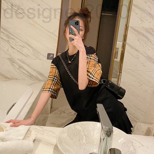 

women's t-shirt designer [correct version]family b spring and summer round neck short sleeve checkered half t-shirt diks, White