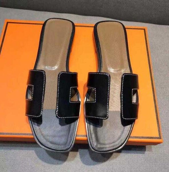 

designer luxury women sandals classic leather h slippers hook and loop platform fashion casual shoes with box size 35-42 mbn, Black