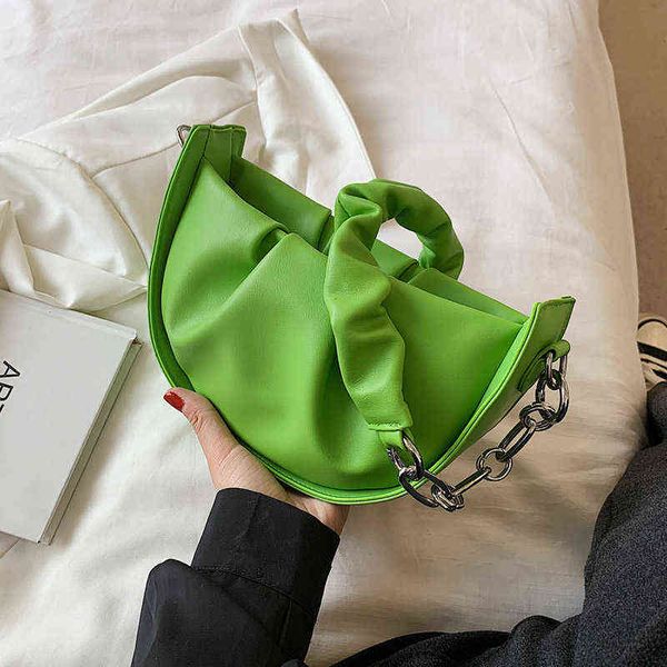 

sdwf new folds design pu leather small shoulder bag for women 2022 fashion summer travel trends purses and handbags chain green g220423