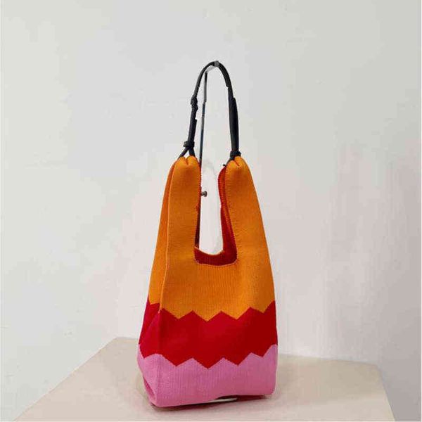 

clash color plaid twill shoulder wrist underarm bag wool woven large capacity retro chic tote handbag womens street snap travel 220510