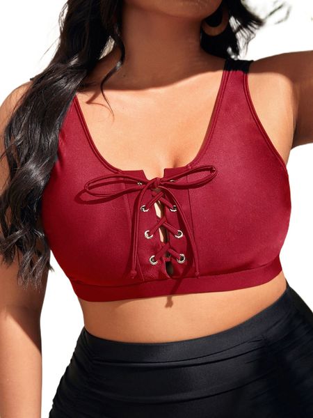 

plus eyelet buckle lace up bikini k0wh#, Black