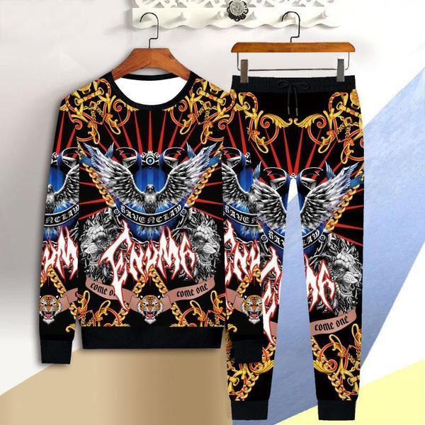 

mens sportswear suit male 3d bull head shortsleeved casual slim tshirt trousers 2piece set 3d tiger print tshirt pants 201204, Gray