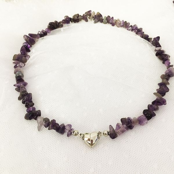 

6pcs ethnic style natural stone crystal necklace love magnet buckle broken bone chain irregular semi-precious stone beach, Silver