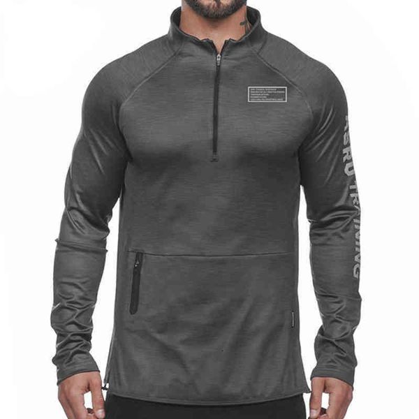 

men's spring and autumn printed asrv pullover with long sleeves reflective print letter sweatshirt fitness jogging sportswear fashion h, Black
