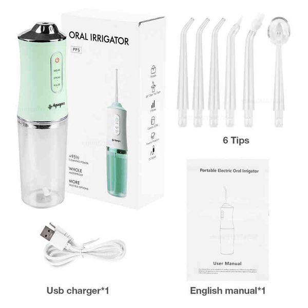 

oral irrigator dental water jet teeth whitening cleaner water flosser portable irrigator for teeth thread 6tips 220510