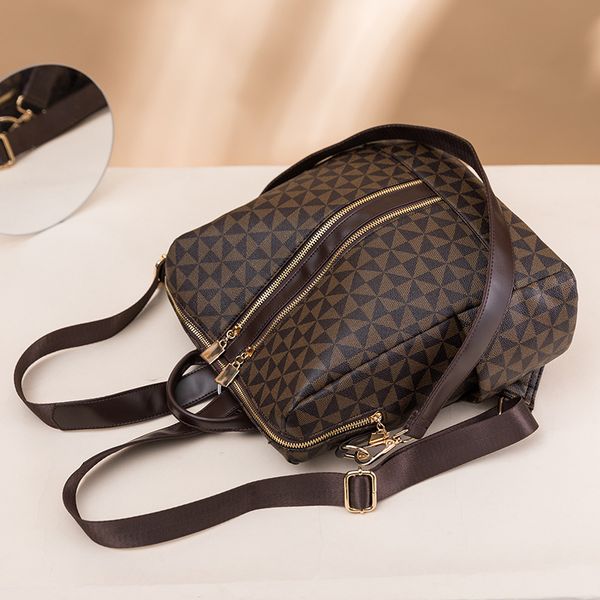 

fashion retro printed backpacks simple contrast leather backpack vertical large street trend plaid handbag elegant color matching leathers s