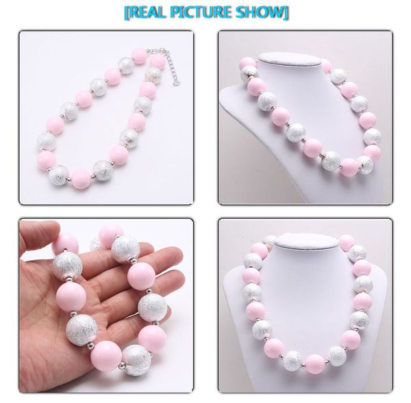 Moda rosa + prata cor garoto chunky colar mais novo popular crianças bubblegum bead jóias para meninas da criança