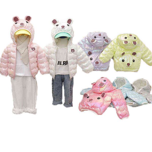 

2022 baby girls down jackets children cartoon bear colorful jackets autumn children outerwear girls boys warm hooded light down jacket j2207, Blue;gray