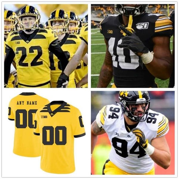 XFLSP Custom Custom Iowa Hawkees Football College Shisted Джерси Двойной Хоган Юлиус Брент Гэвин Уильямс Тайлер Эльсбери Джек Кэмпбелл