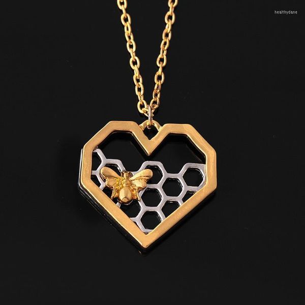 Fashion Love Cute Honey Bee Ciondolo Collana Gioielli Insetto creativo Cuore pesca Catena maglione Collane regalo all'ingrosso Heal22