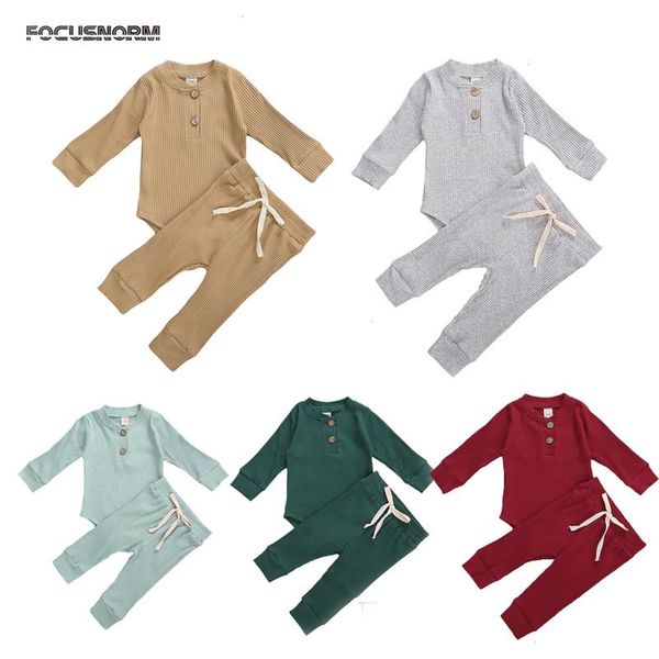 

casual 0-24m newborn baby sets clothes 2pcs cotton comfortable solid infant boys and girls suit long sleeve romper pants, White