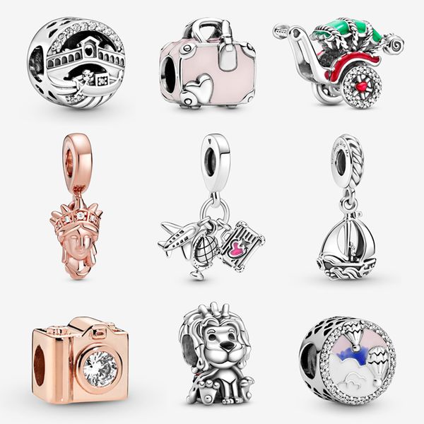 925 Gümüş Gümüş Sarkan Takma Kamera Bavul Araç Uçak Gül Altın Boncuklar Boncuk Fit Pandora Charms Bilezik Diy Takı Aksesuarları