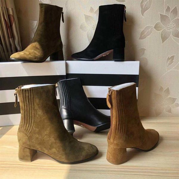 

woman aquazzura italy honore bootie 50 genuine leather suede zip mid calf block heel stretch ankle boots luxury fashion aquazzura 236r, Black