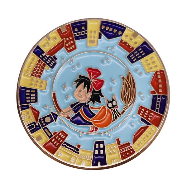 

cute witch delivery brooch studio ghibli anime badge lapel pin clothes bag jacket hat sweater accessories fashion jewelry, Blue